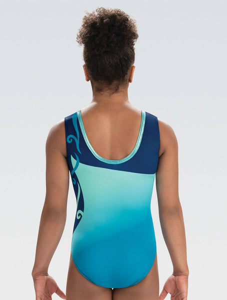 Popular GK elite gymnastics nylon E3956 Pacific Tie Dye blue tank leotard adult large AL