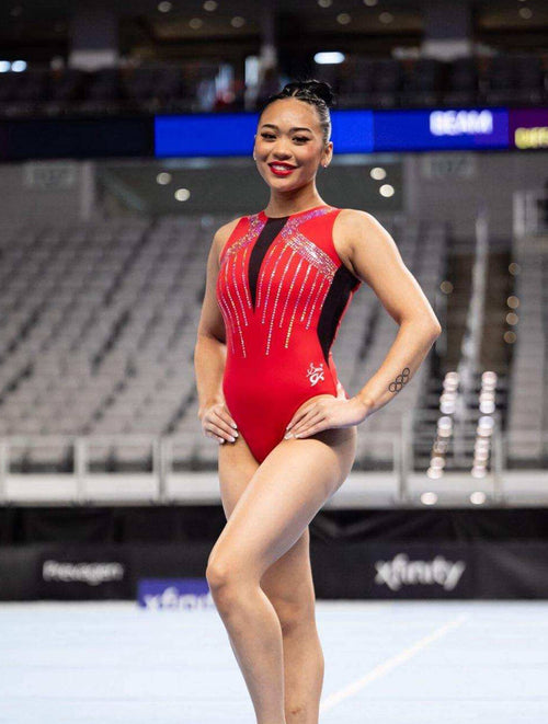 Suni Lee U S Championships 2024 Replica Workout Leotard Red Limited Edition Leotards Gk Elite